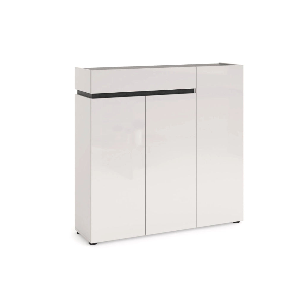 Mobile Portascarpe Joji, Scarpiera 10 Ripiani Made in Italy, 120x34x115h cm Bianco Lucido