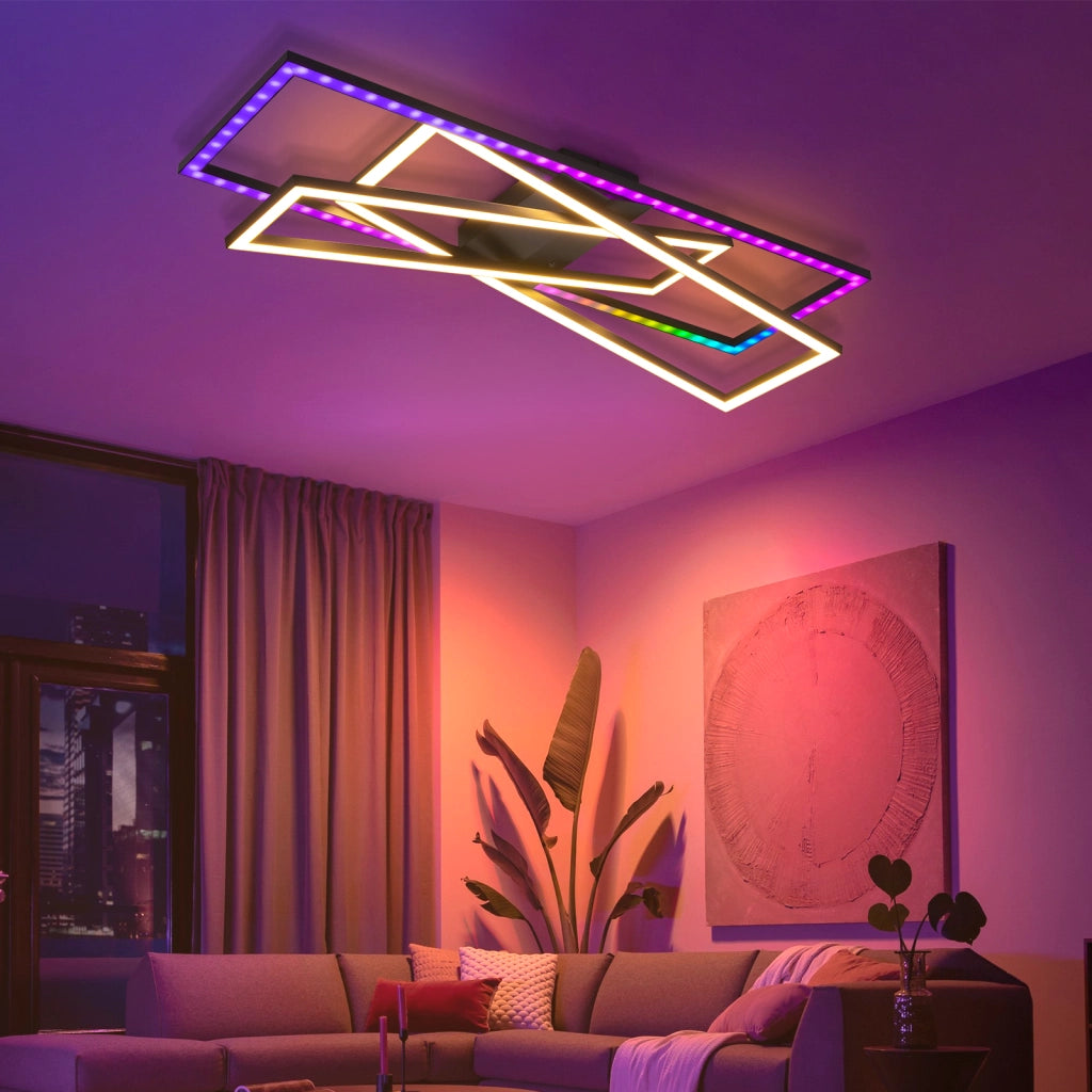 ZMH Lampada da soffitto LED rettangolare 36W RGB orientabile nera per soggiorno camera letto corridoio cucina