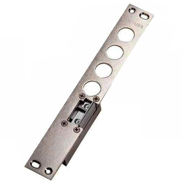 Mottura 94077 Contropiastra Incontro Elettrico per Porte Blindate Destra Interasse 37 mm 12V CA Leva Sbloccaggio Antiripetitore colore Argento