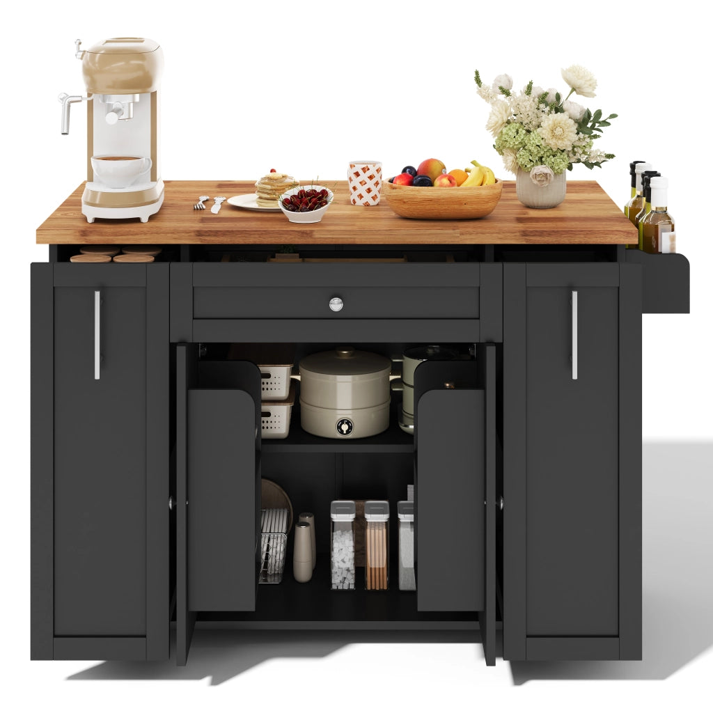 Isola da cucina mobile con piano ribaltabile in MDF nero e naturale