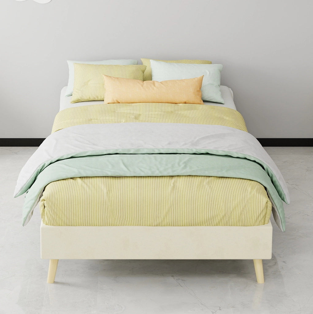 Letto singolo 90x200 cm beige in tessuto e metallo