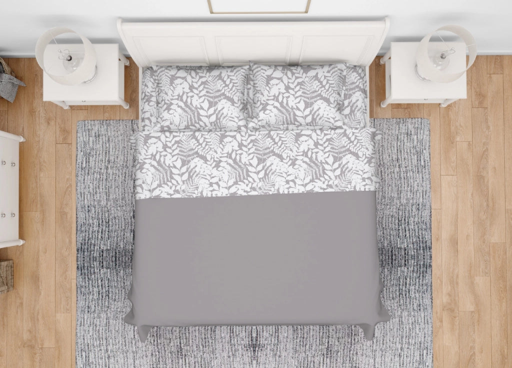 Completo Lenzuola Letto In 100% Cotone Made Italy Disegno Natura - Piazza E Mezza - Beige