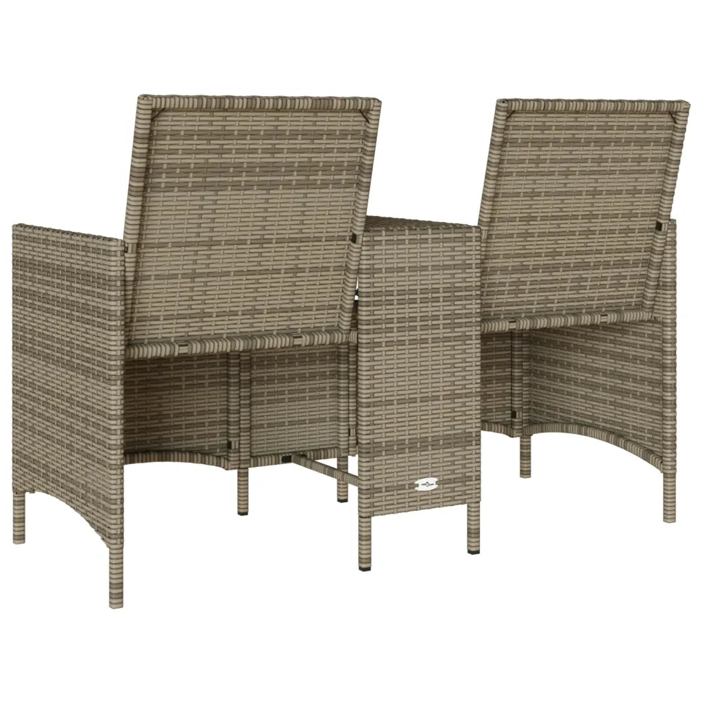 vidaXL Divano Giardino 2 Posti con Tavolo e Cuscini Grigio Polyrattan
