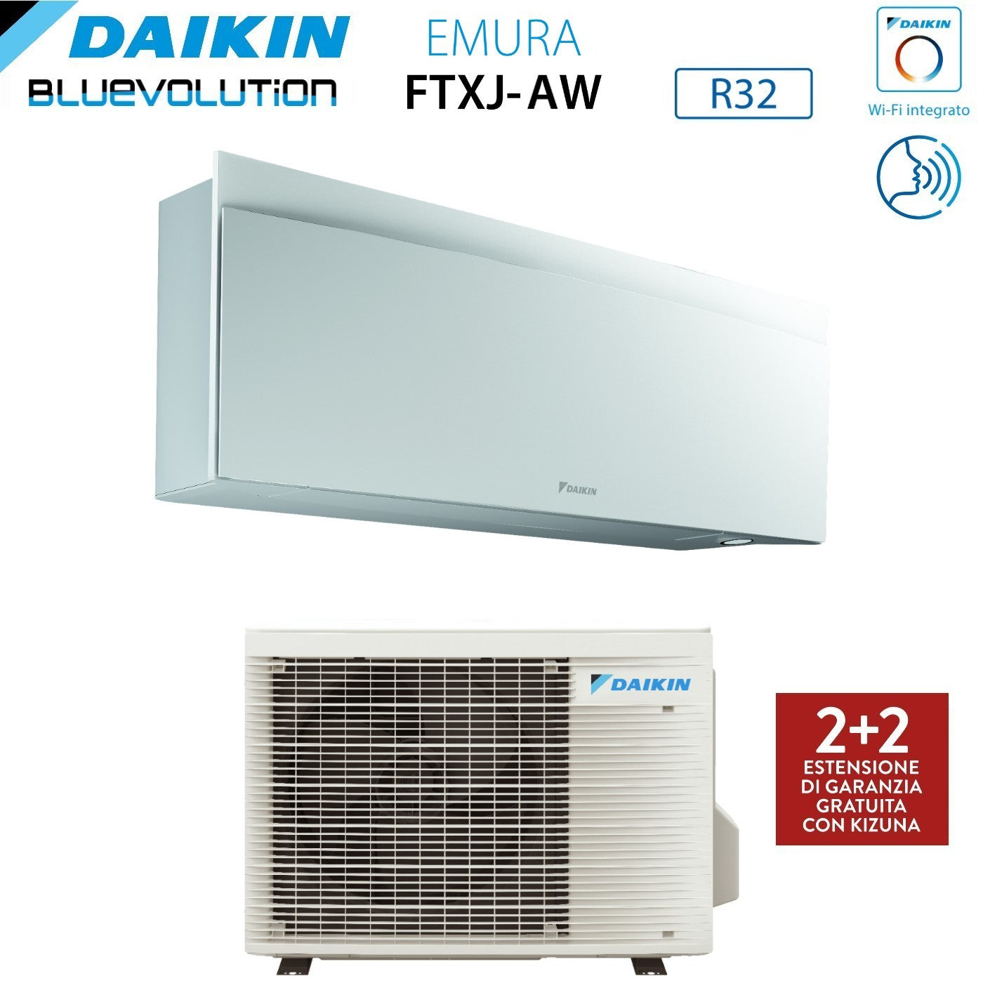 Climatizzatore Condizionatore Daikin Bluevolution Inverter serie EMURA WHITE III 7000 BTU FTXJ20AW R-32 Wi-Fi Integrato classe A+++ - Garanzia Italiana