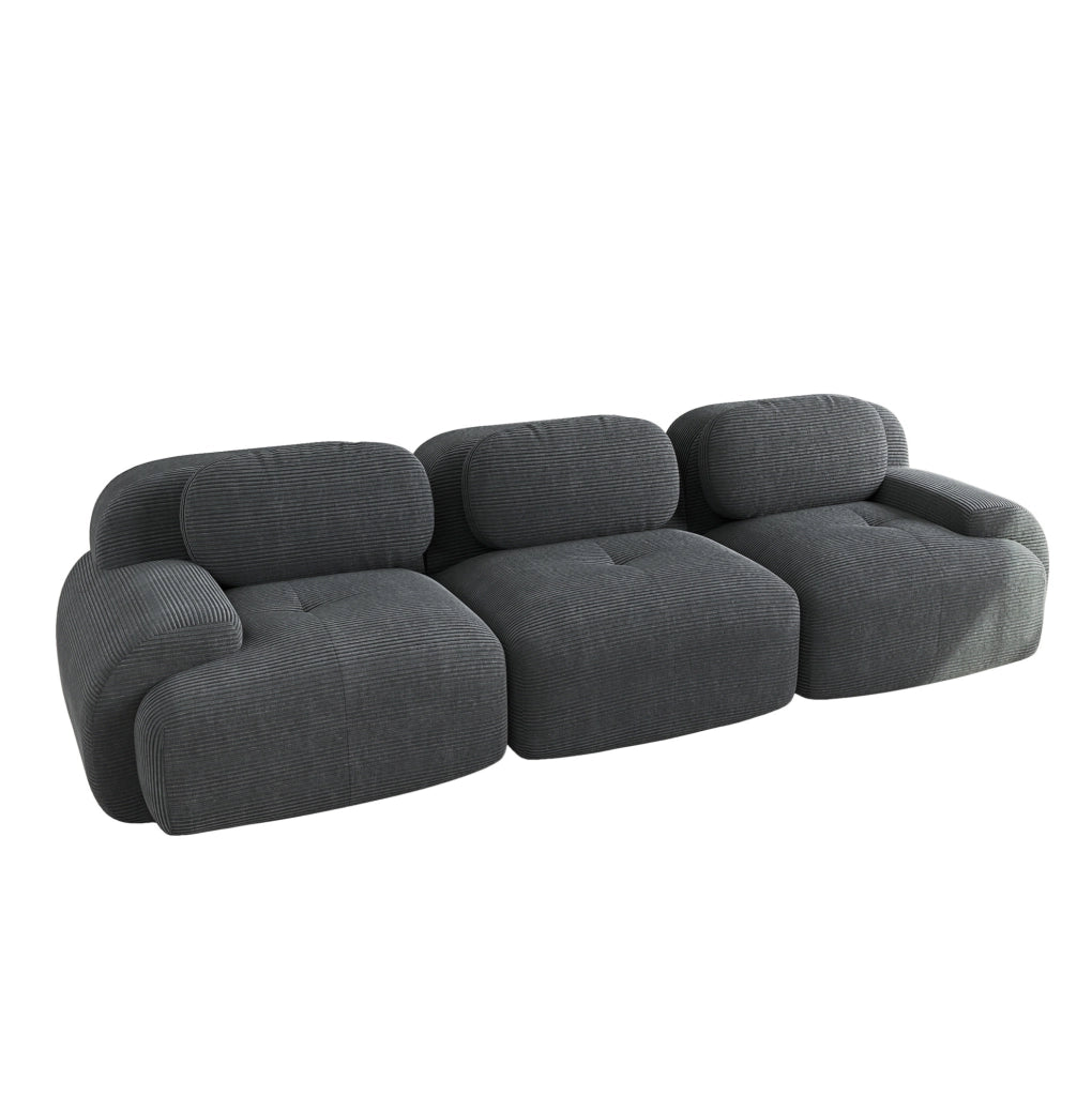 Divano modulare angolare in tessuto corduroy grigio