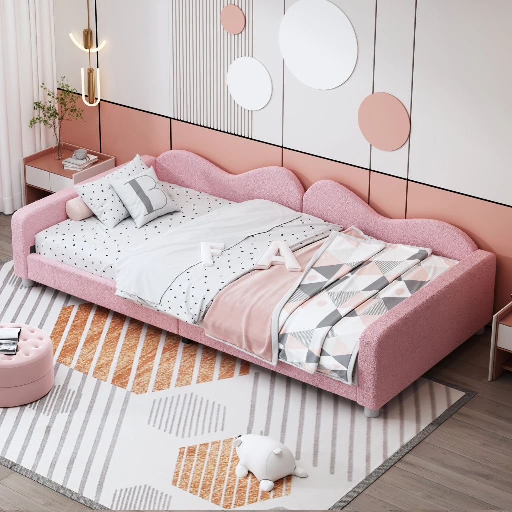 Letto a baldacchino con schienale imbottito tessuto peluche 90x200 cm