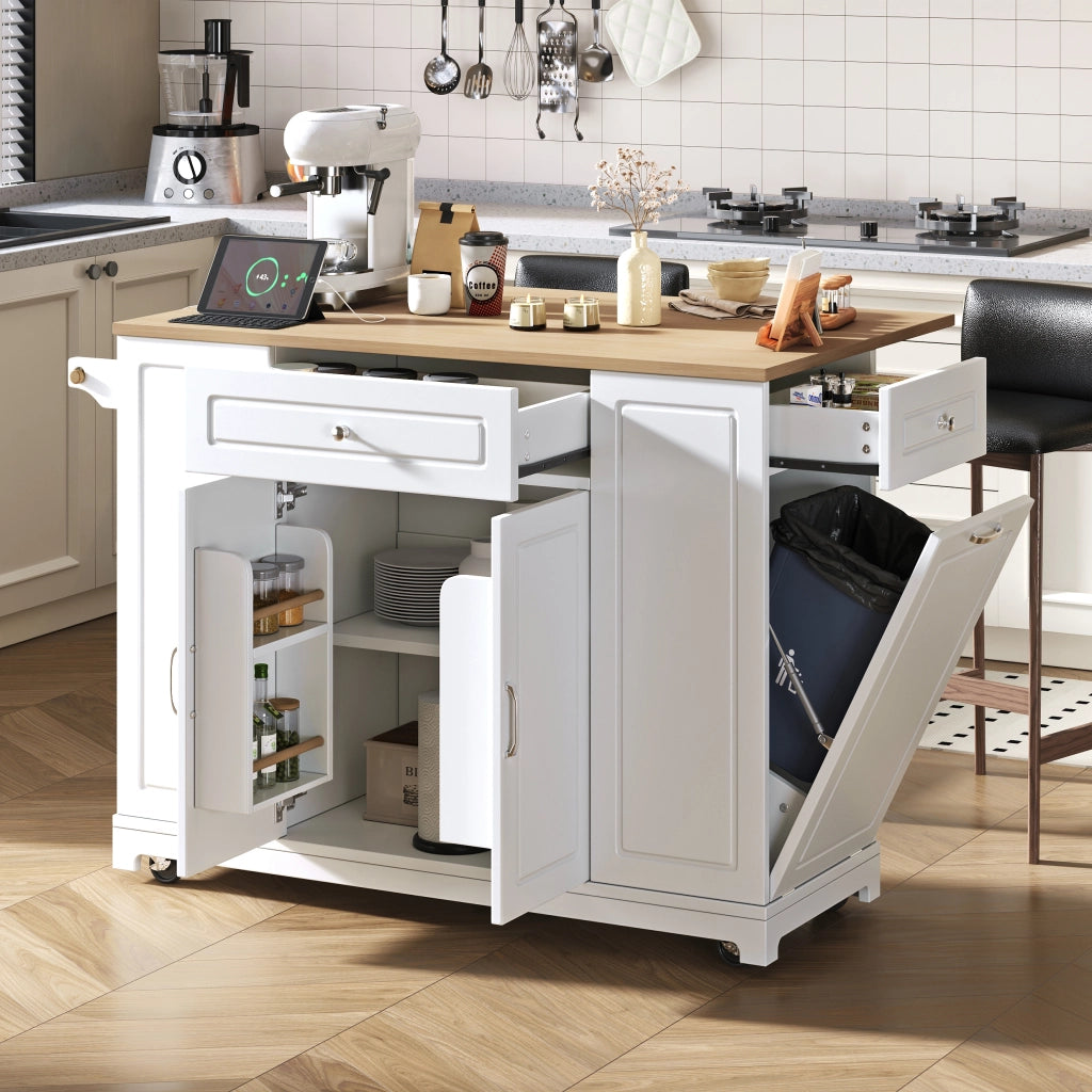 Isola Cucina Mobile con Ruote e Cassetti ¨C MINIMAL ¨C Bianco, Allungabile, Multifunzione