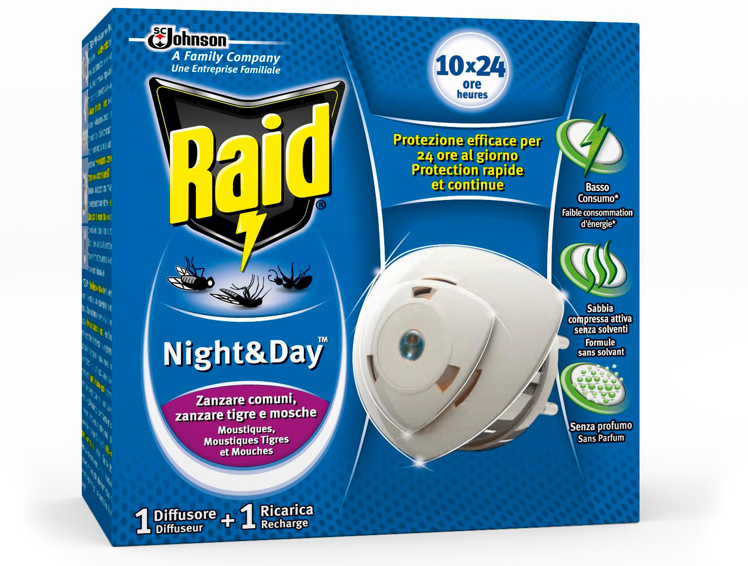 RAID NIGHTDAY ZANZARE 1BASE+1RICARICA S.C.JOHNSON ITALY PZ 12 