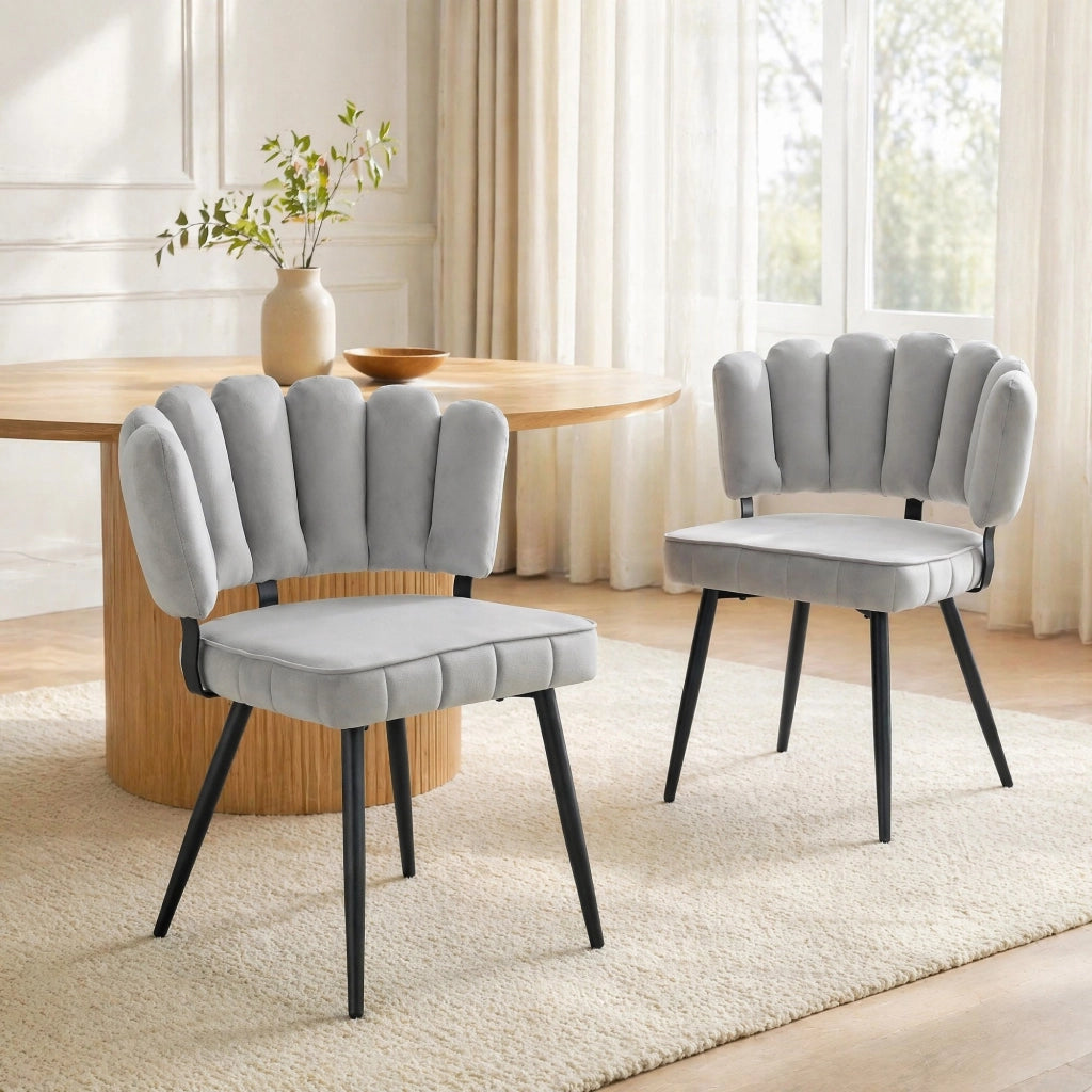 SEDIA Imbottita 80 cm Tessuto Grigio Chiaro e Metallo Nero Set da 2 pezzi