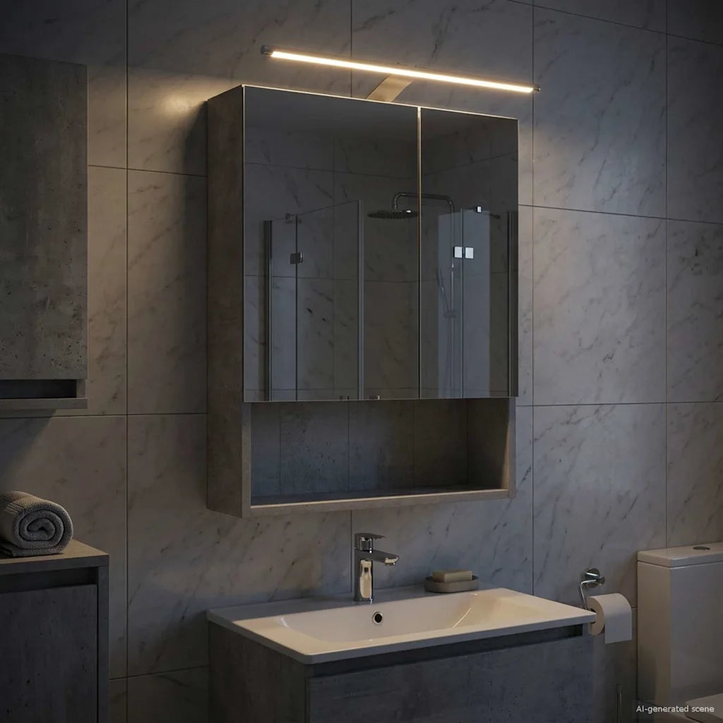 Mobiletto per specchio da bagno con lo scaffale Grigio cemento