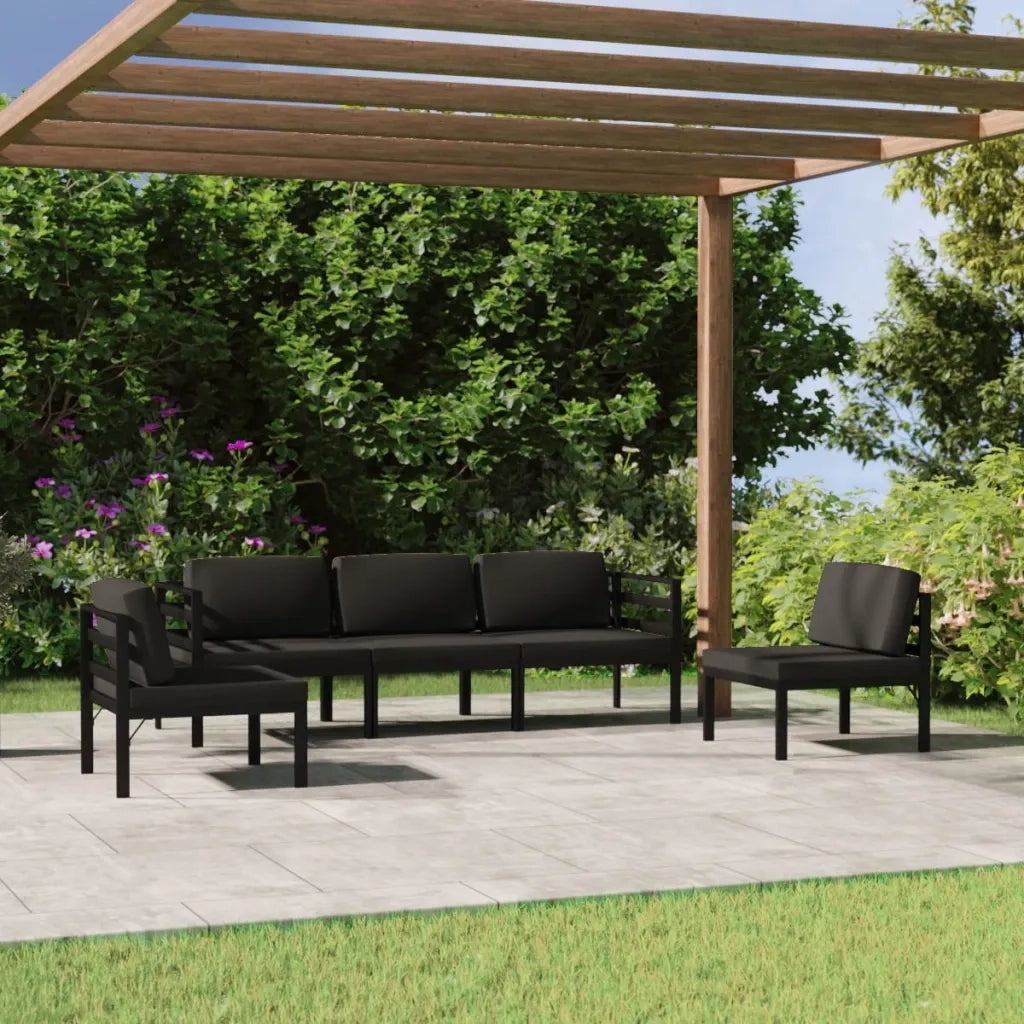Set Divani da Giardino 5 pz con Cuscini in Alluminio Antracite cod mxl 41647