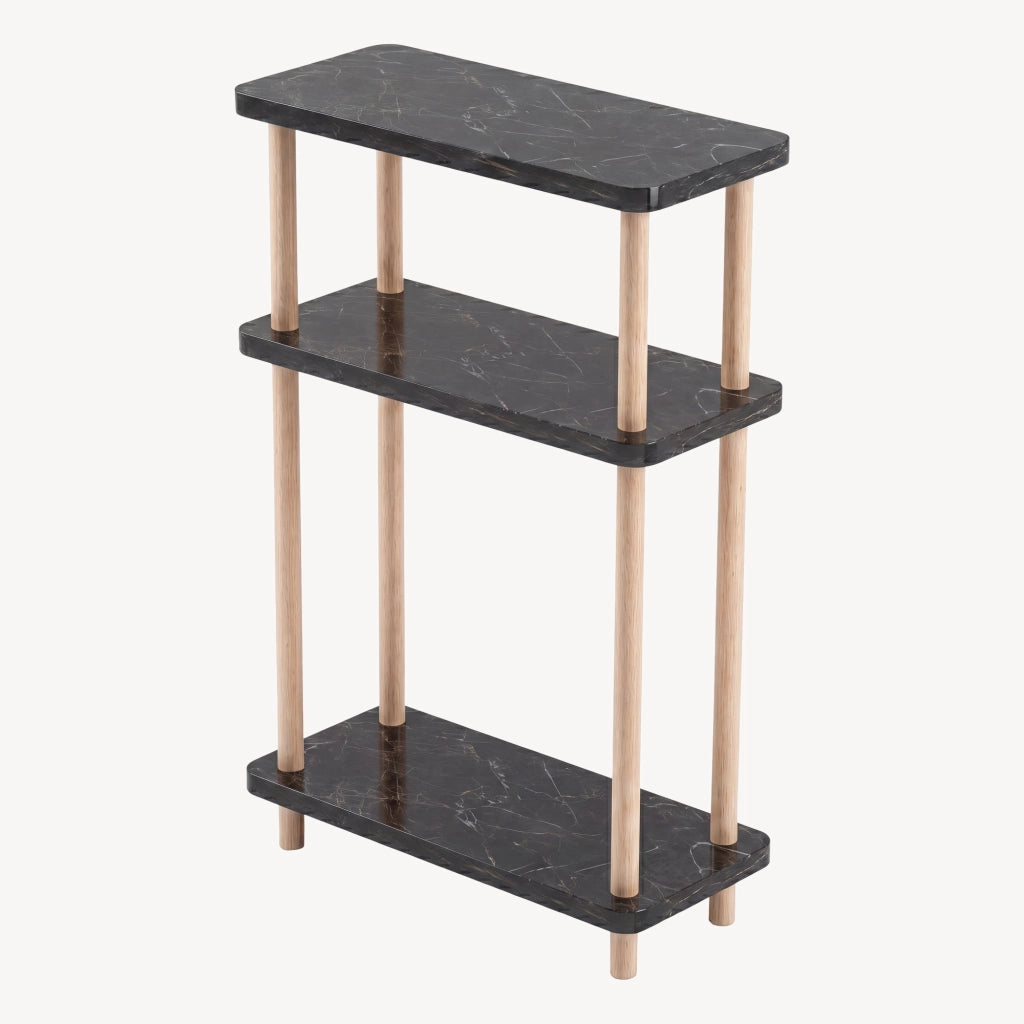 Scaffale da Terra Multiuso Nampernu a 3 Piani 62 x 40 x 18 cm - Effetto Marmo Nero [en.casa]