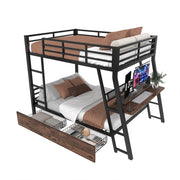 Letto a soppalco 140×200 cm con scrivania; LED; 2 cassetti; scala e sponde; senza materasso; nero
