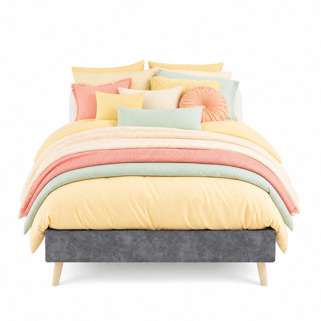 Struttura Letto Singolo 90x200 cm Grigio in Tessuto e Metallo, Design Senza Testiera, Salvaspazio