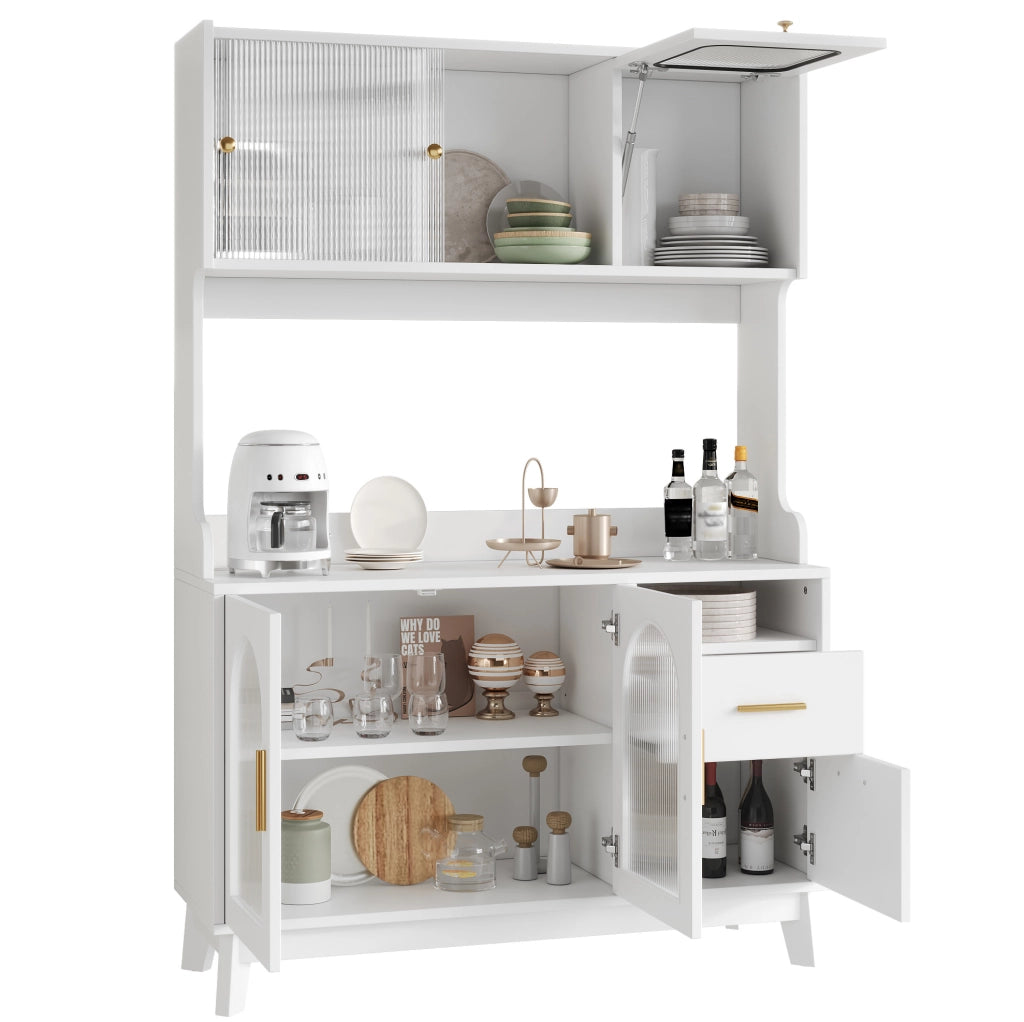 Credenza alta 120x40x178 cm in truciolare bianco con prese integrate USB-A e USB-C
