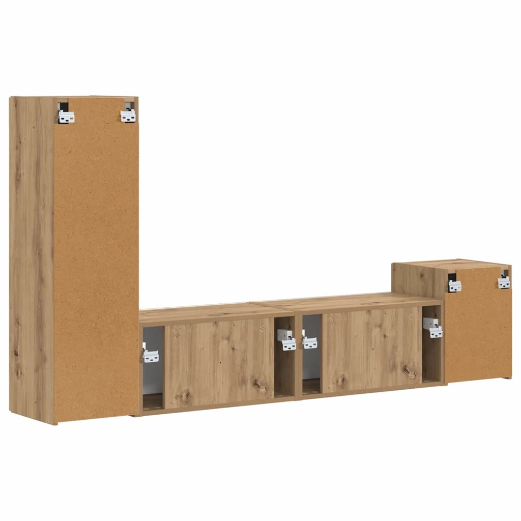 Set mobile TV 4 pz | Armadietto TV | Mobile Porta TV Rovere artigianale Legno multistrato