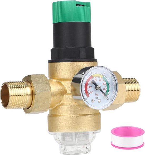 Regolatore di pressione acqua con manometro - regolabile - 3/4 pollice DN20 - filtro mare - ottone