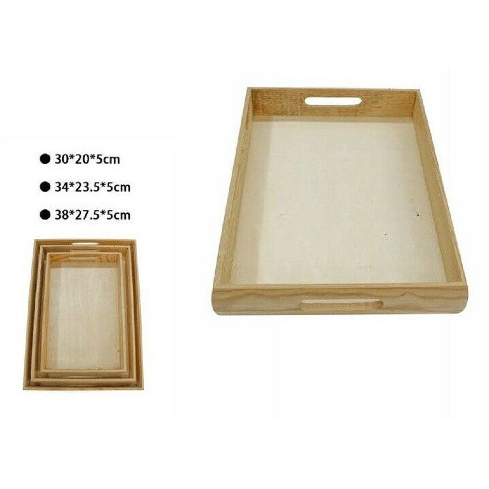 Trade Shop - Set 3 Pezzi Vassoio In Legno Naturale Decoupage Tris Matrioska Scatola 53469a -
