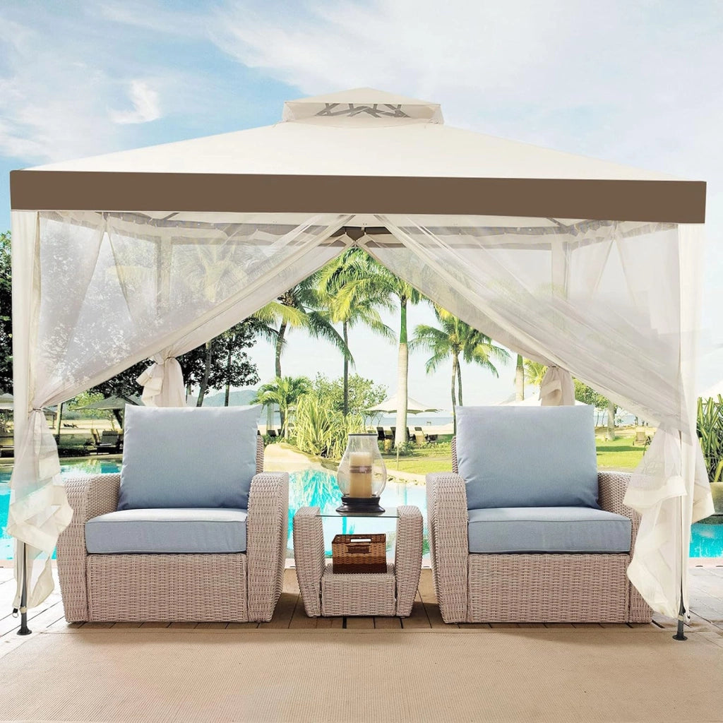 3 x 3M Gazebo da Giardino, con Tetto e Tende di Struttura in Acciaio, 4 Tende Laterali, Ventilazione e Zanzariere, Traspirante e Comodo per Parco/Giardino/Balcone, 2 Colori (beige)