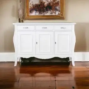 Credenza sagomata Shabby chic in legno laccata bianca