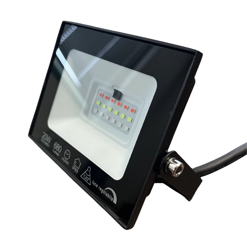 Faro Led Flood Slim RGB Con Telecomando 20W 680 Lumen RGB AC 220V 50Hz Nero IP65