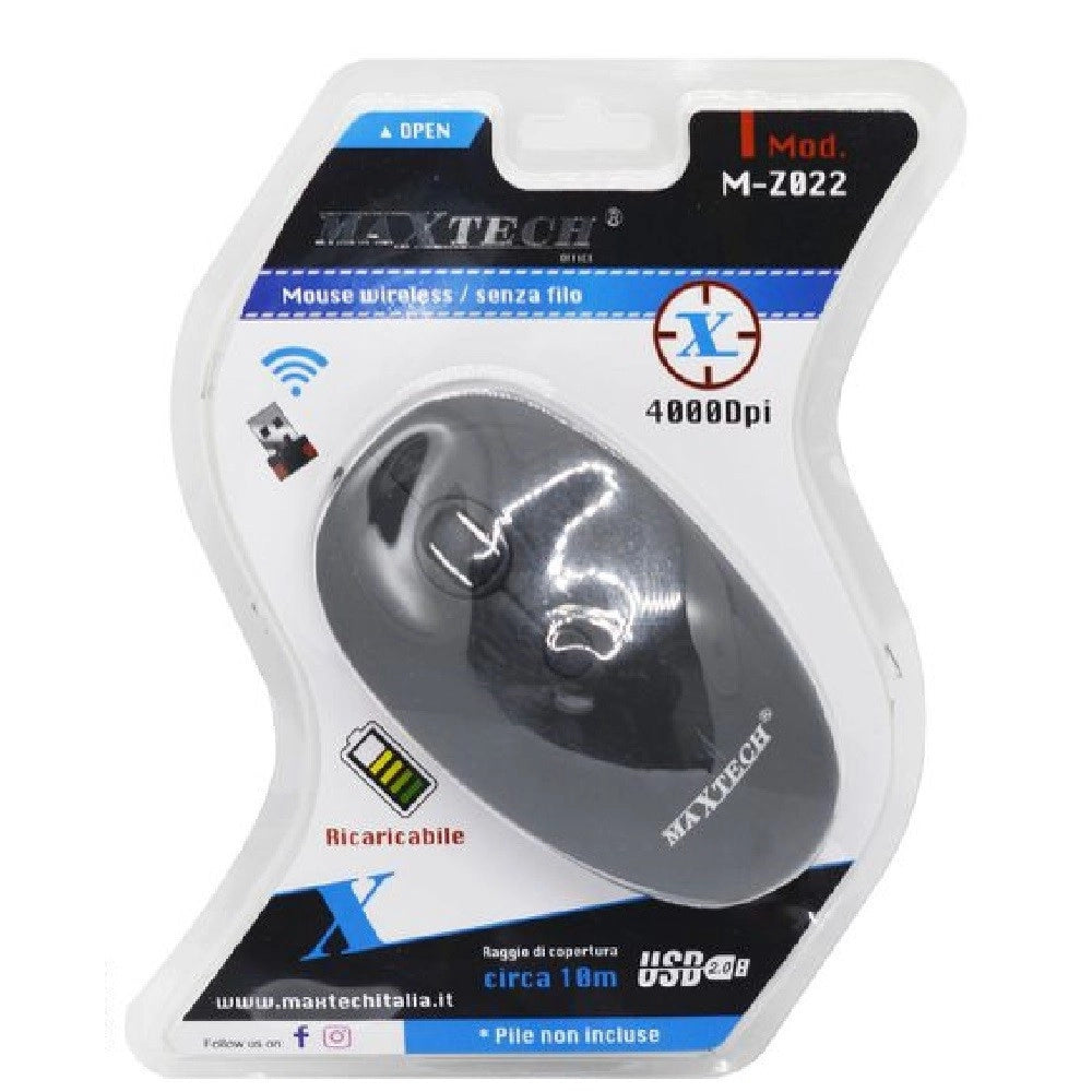 Trade Shop - Mouse Wireless Senza Filo 4000dpi Ricaricabile 10mt Raggio Portata Per Pc M-z022 -