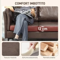 Divano 2 Posti in Pelle Traspirante con Imbottitura Spessa e Gambe in Metallo, 137x72x88 cm, Marrone Scuro