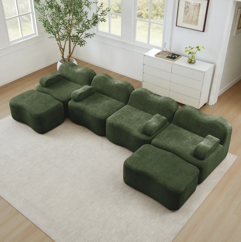 Divano modulare a U per soggiorno 384x167x70 cm in velluto verde; senza struttura interna