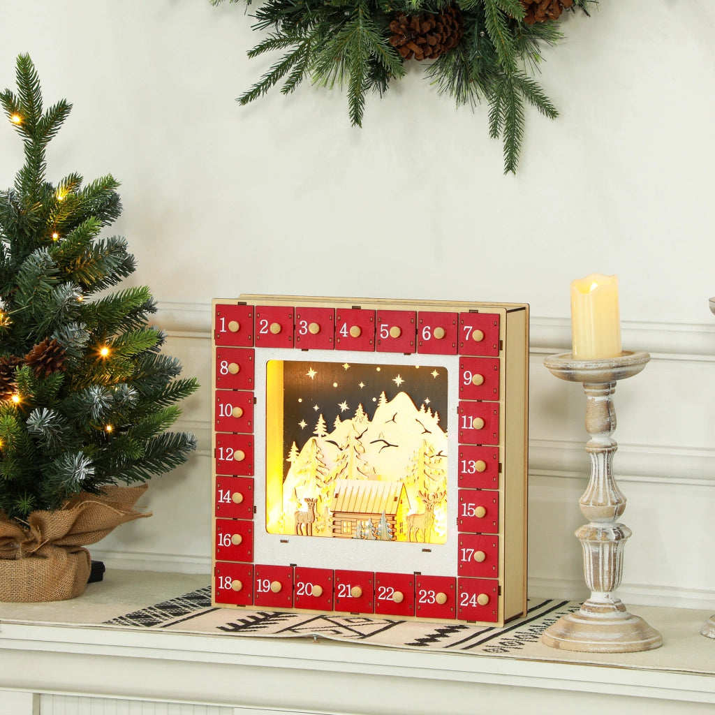 Calendario dell'Avvento LED con 24 cassetti ¨C zephmum ¨C legno rosso 60x40x19