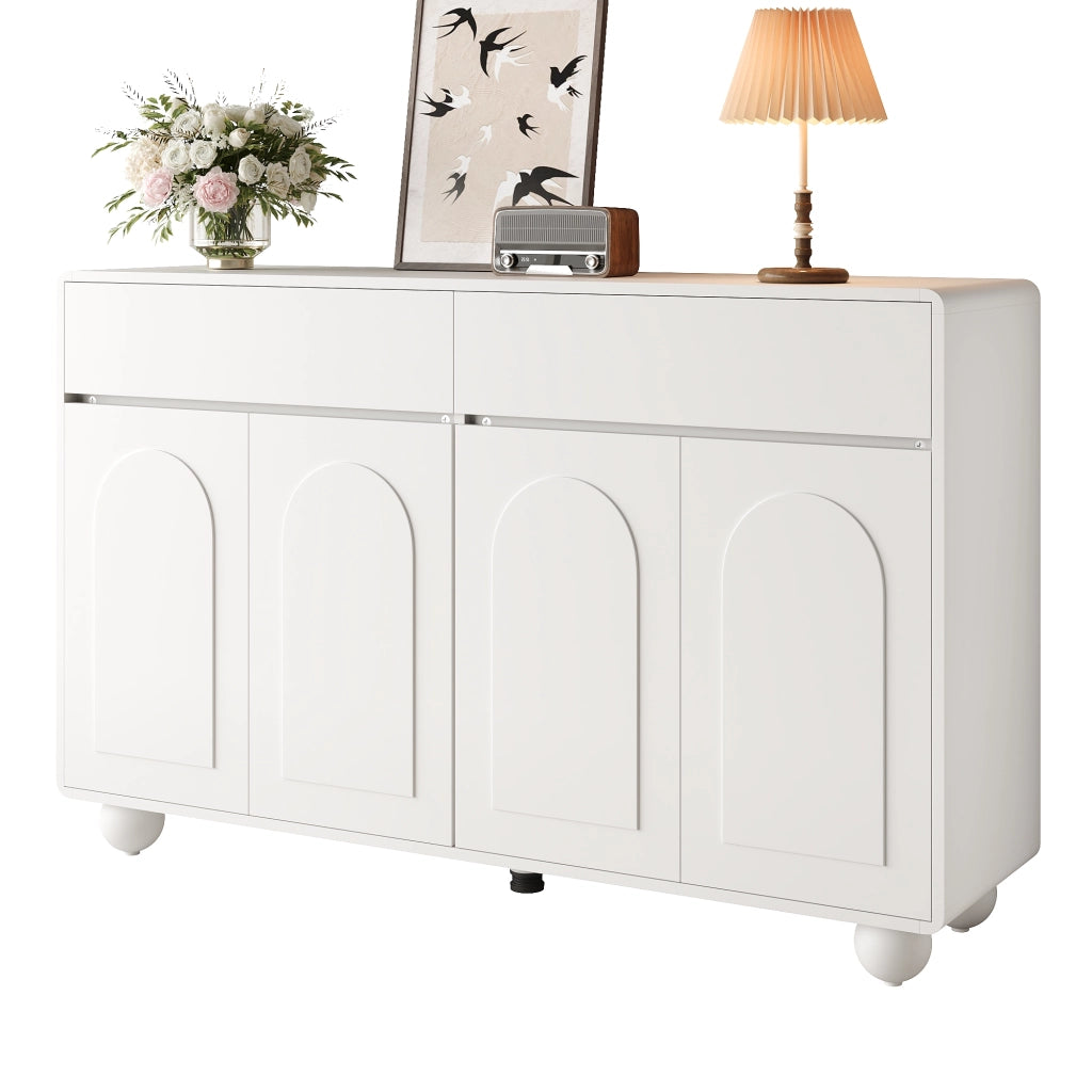 Credenza bianca con 4 ante; 2 cassetti e ripiani regolabili per soggiorno in MDF e PB 140x38x89 cm