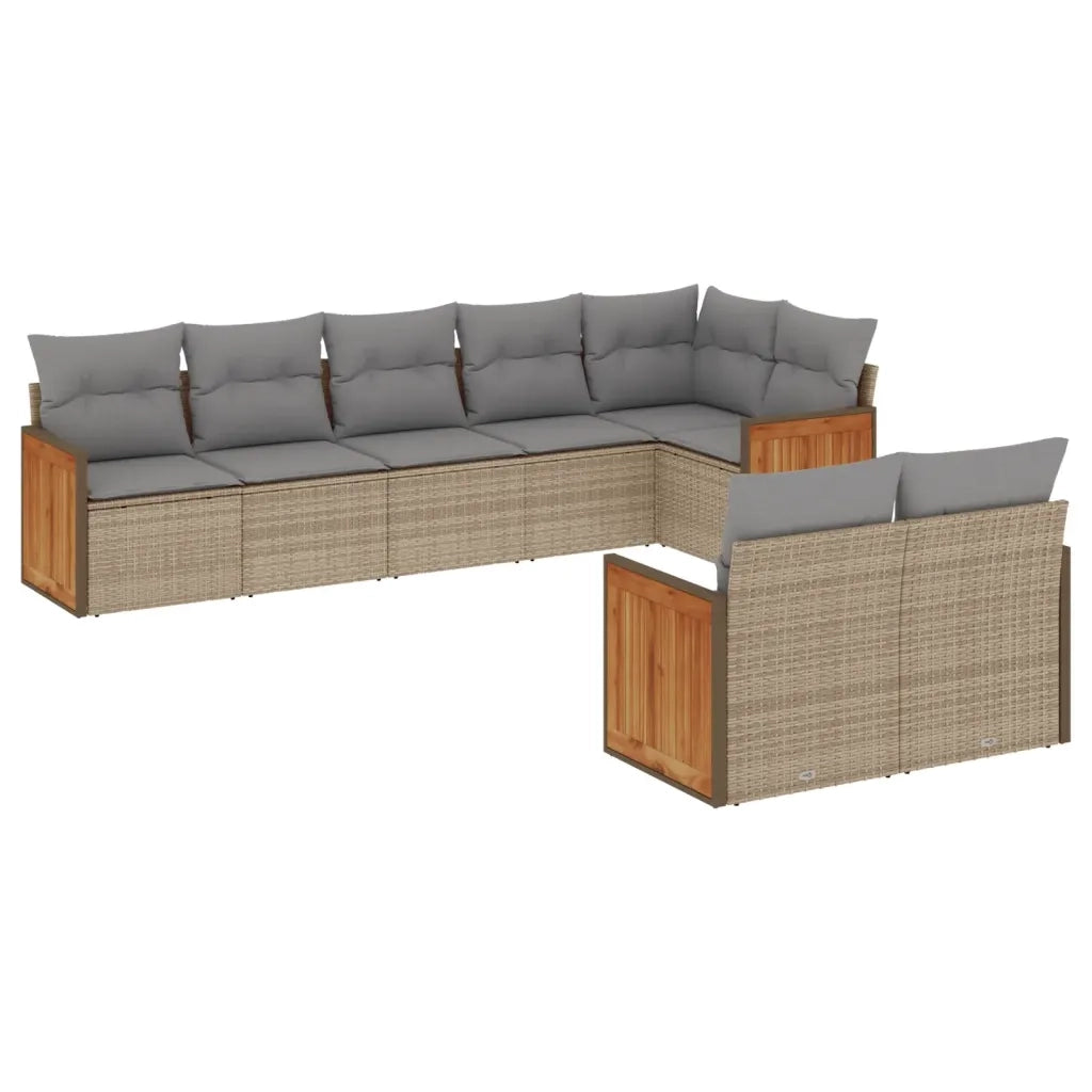 Set Divano da Giardino 8 pz con Cuscini Beige in Polyrattan 3260232