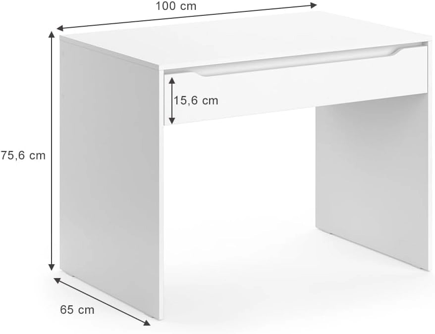 Scrivania Ruben, Bianco, 100 x 65 cm, combinabile con altri mobili della serie Ruben