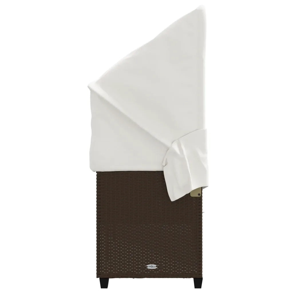 Lettino Prendisole con Baldacchino e Cuscini Marrone Polyrattan 368336