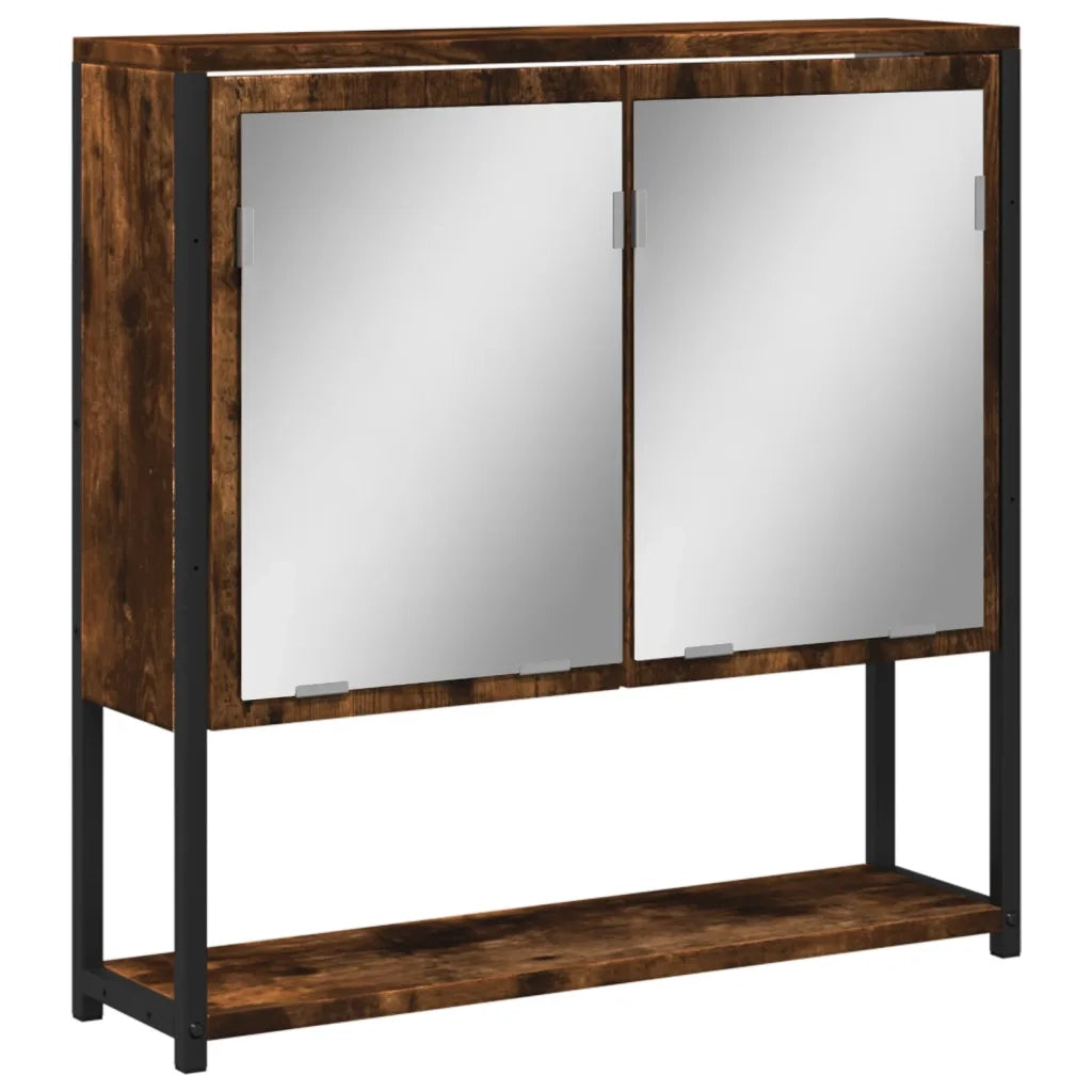 Mobile Bagno Specchio-Armadietto a Specchio da Bagno Rovere Fumo 60x16x60 cm Legno Multistrato
