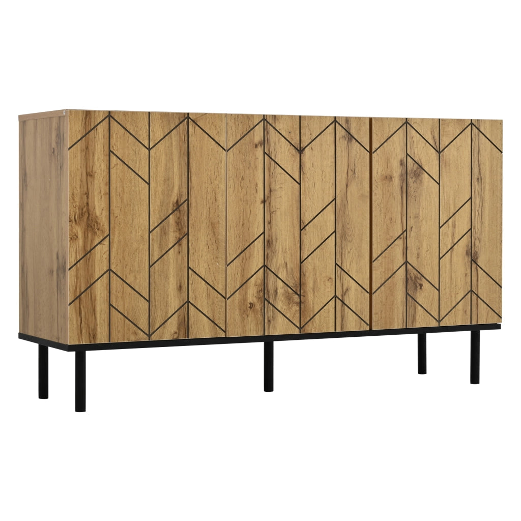 Sideboard moderno 120x35x70 cm con 3 ante, motivo ondulato e gambe in metallo