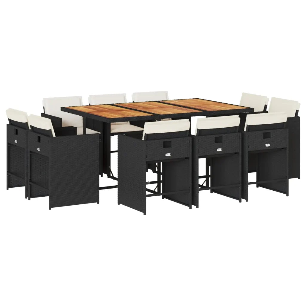 Set da Pranzo da Giardino 11 pz con Cuscini in Polyrattan Nero 3211215