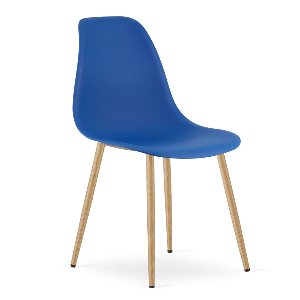 Set di 4 Sedie WAT Blu in Polipropilene con Gambe Effetto Legno