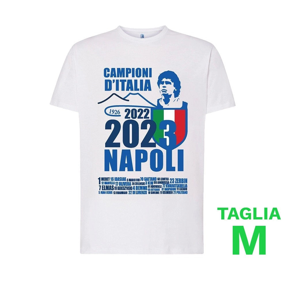 Trade Shop - Maglietta Ssc Napoli Tshirt Bianca Con Stampa Campioni D'italia 2023 Calcio -    M
