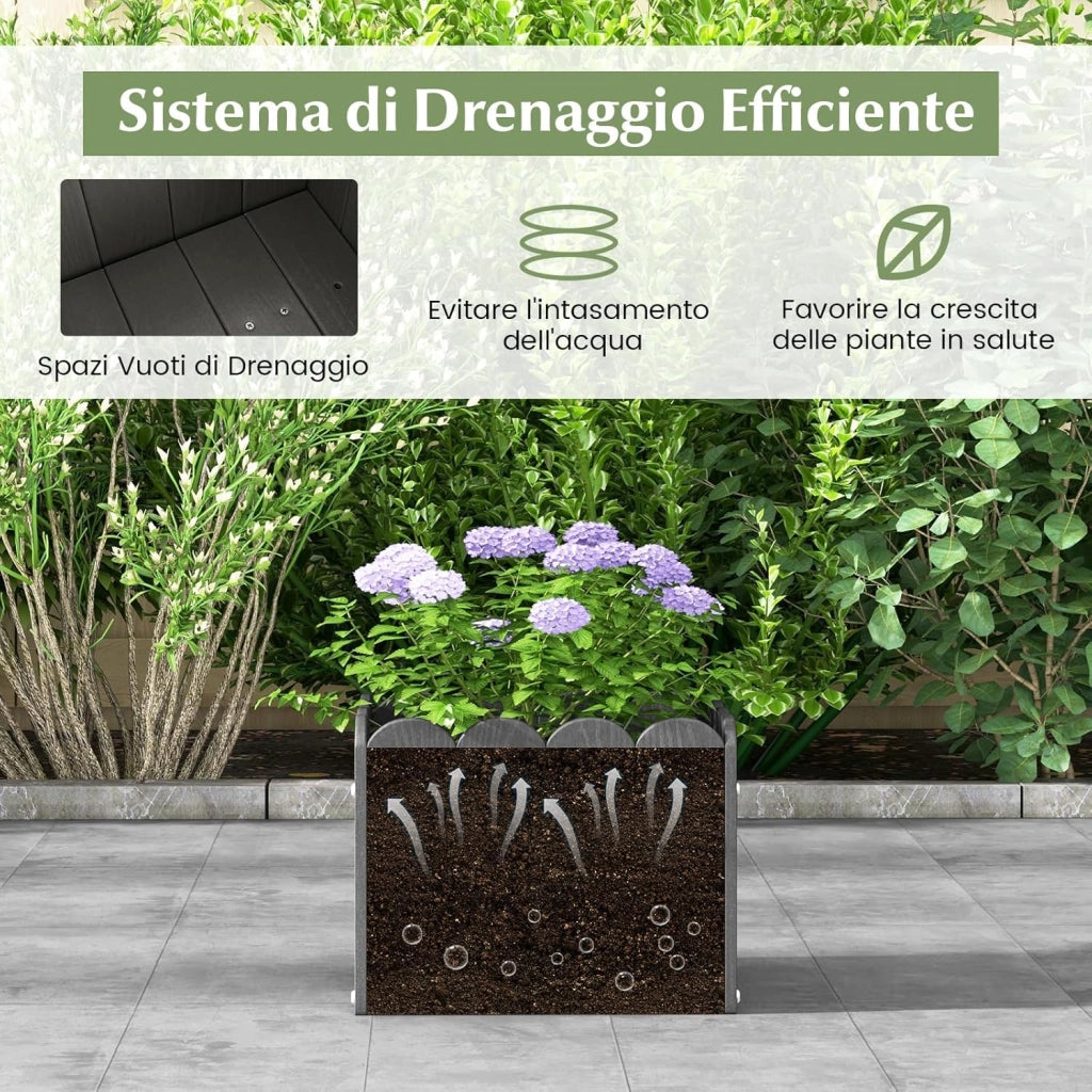Set di 2 Fioriere Quadrate, Aiuola Rialzata in HDPE Resistente alle Intemperie con Aperture di Drenaggio, Letto Rialzato per Verdure, Fiori e Frutta per Giardino e Balcone (Grigio)
