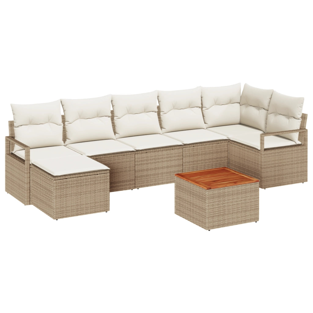 Set di divani da giardino 8 pezzi con cuscini beige rattan poliestere acacia