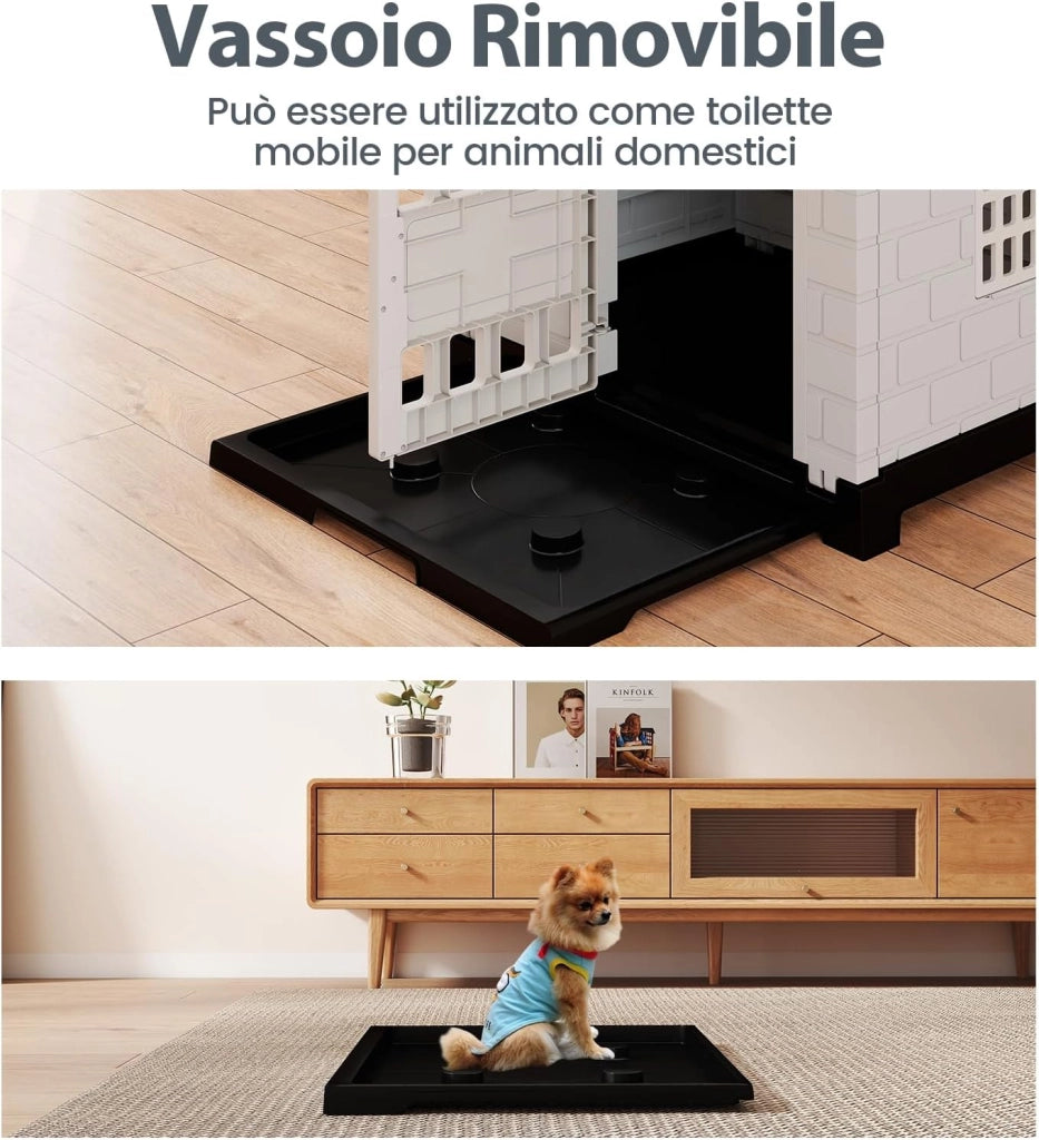 Cuccia per Cani da Esterno ed Interno, Casetta Impermeabile e Ventilata con Vassoio Toilette Rimovibile, Porta Bloccabile, 3 Finestre e Tetto a Pendenza, per Cani di Piccoli e Gatti (Grigio)