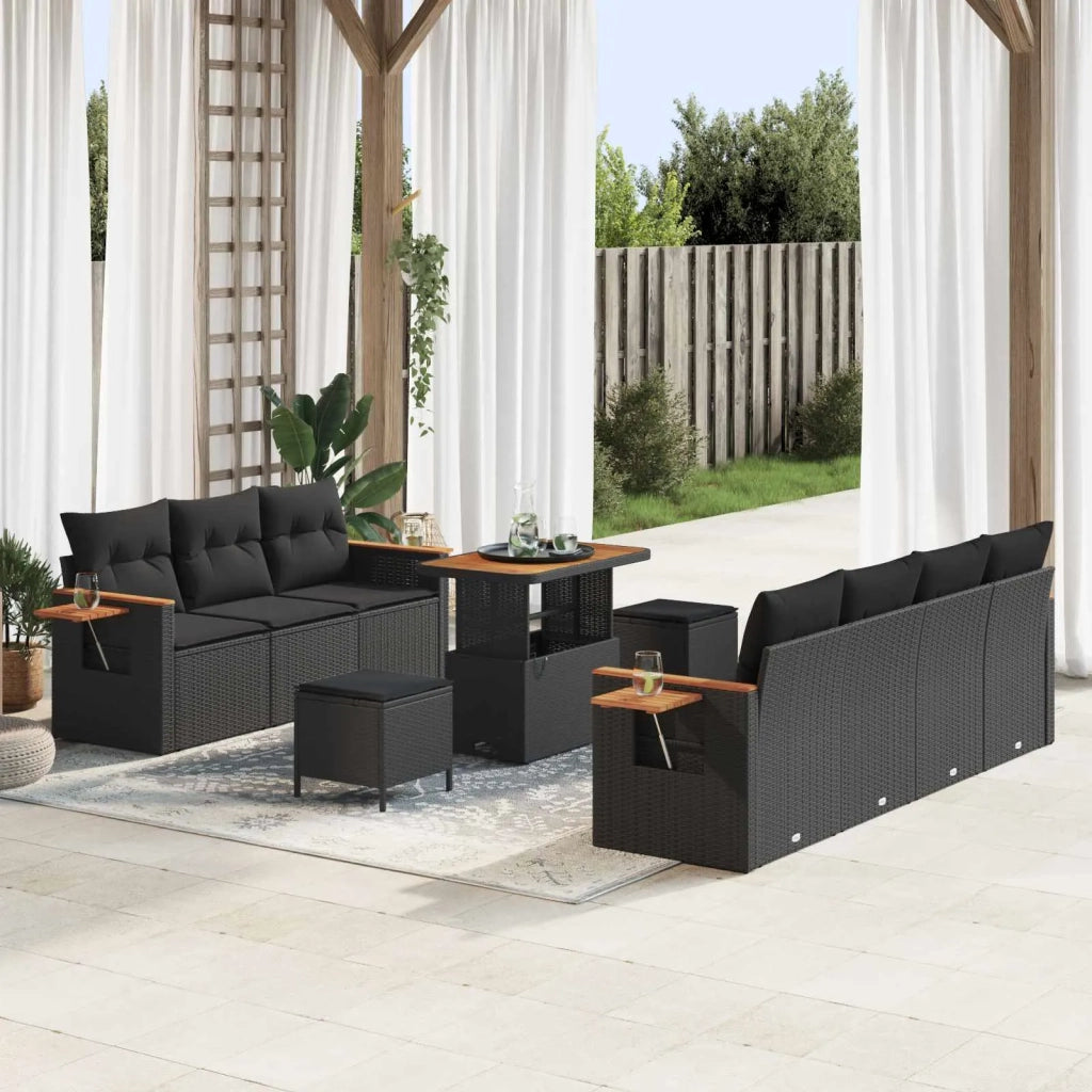 Set Divano da Giardino con cuscino 13 pcs Nero polyrattan