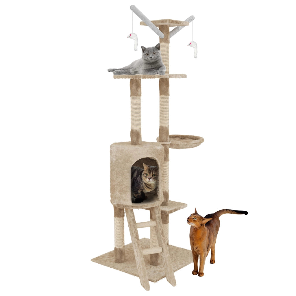 Albero per Gatto con Graffiatoio Cuccia Giocattolo Gatti Parco Giochi Tiragraffi in Sisal Naturale 150 x 50 x 35 cm Colore Beige Matis 30060