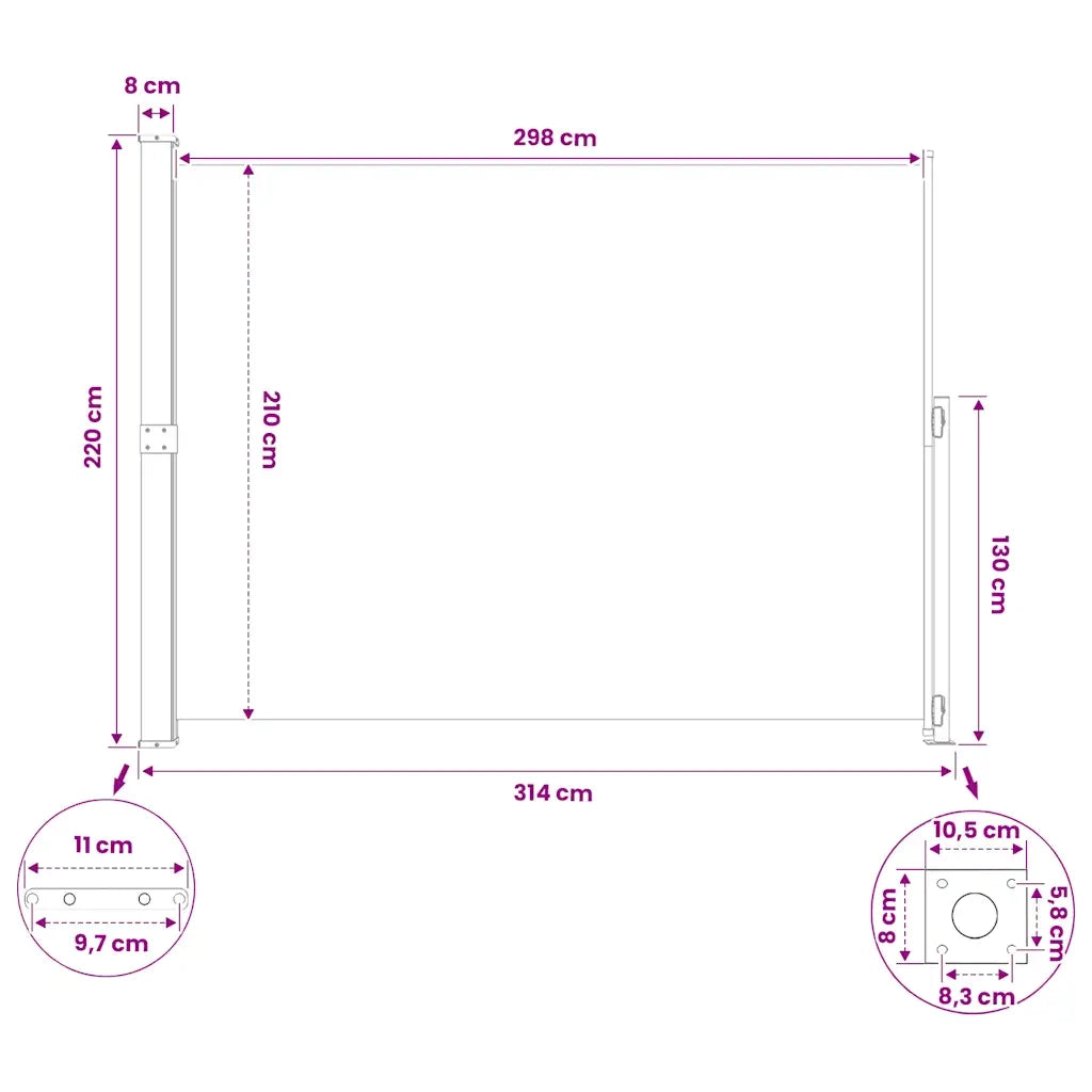 Tenda da Sole | Tenda laterale Retrattile per Patio 220x300 cm Crema