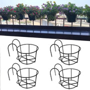 4 x Vasi a Pianta Sospesi in Cerchio per Balcone e Ringhiera - Supporti di Vaso in Metallo Nero