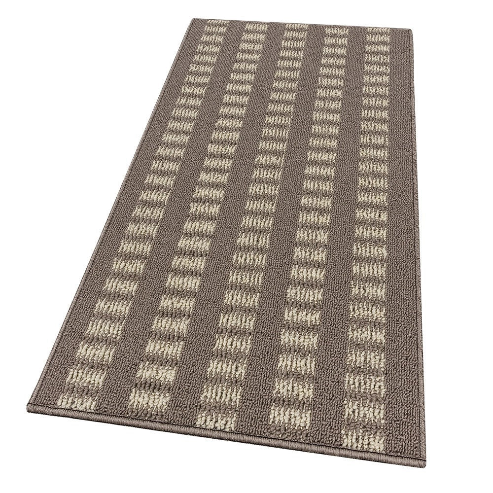 Tappeto Cucina Morbido 3D Assorbente Lavabile Antiscivolo Passatoia Bordata A Righe 57x180 Beige
