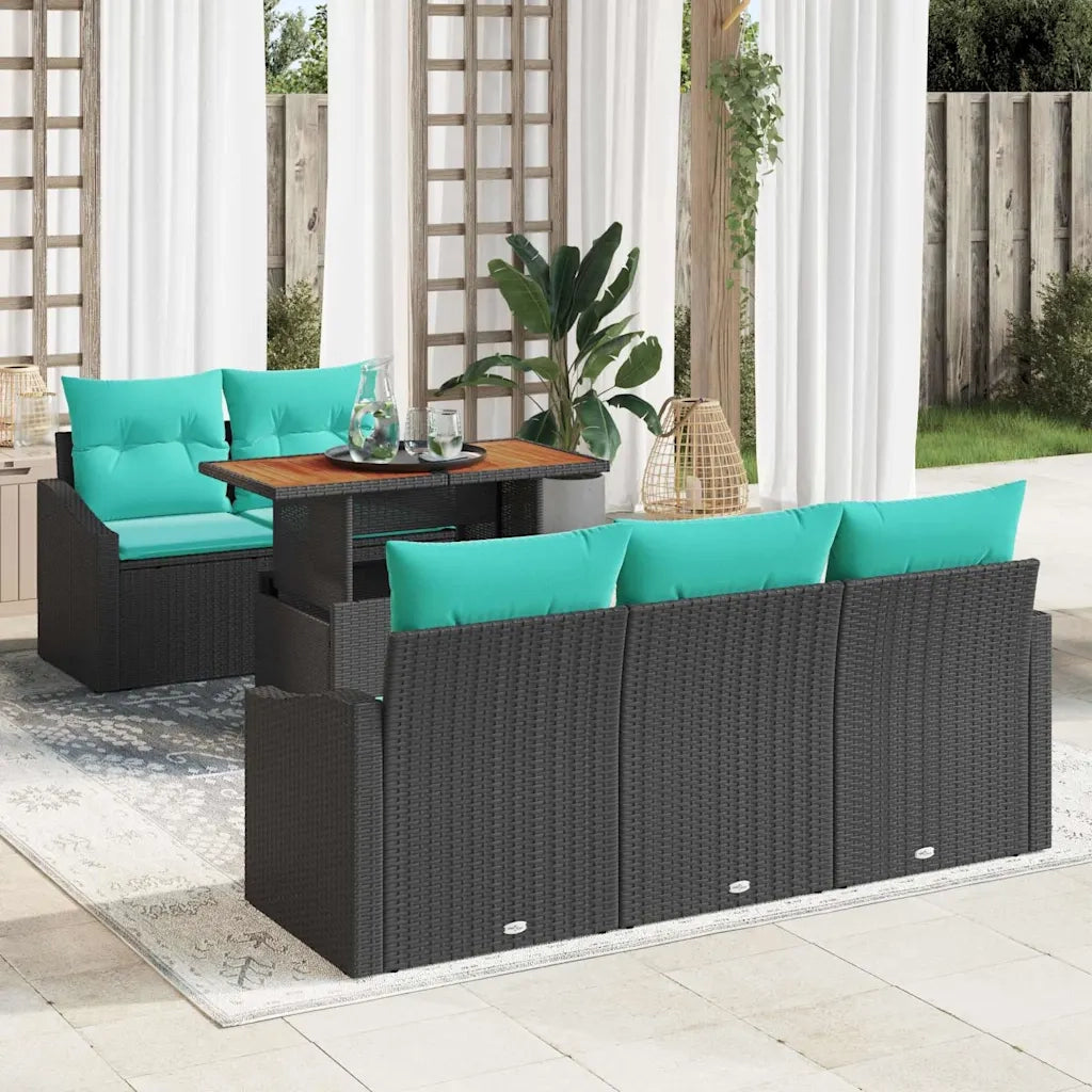 Set da Pranzo per Giardino con cuscino 6 pcs Nero e Verde acqua