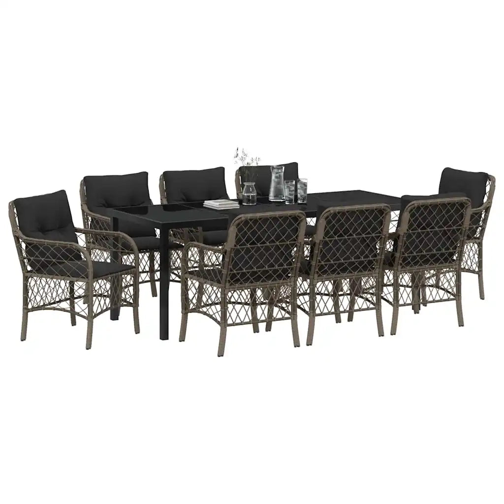 Set da Pranzo per Giardino con cuscino 9 pcs Grigio polyrattan 3380224