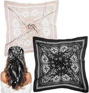 Set di quattro accessori per abbigliamento in imitazione di seta, 70x70 cm, in nero e camel, con quattro sciarpe quadrati