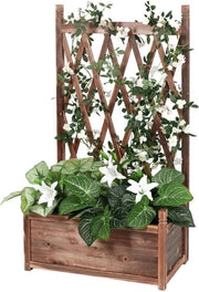 Vaso per piante con sistema di sostegno - Vaso per fiori - 116x63x35 Cm - Legno/Bruno